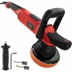 TECTAKE Exzenter Poliermaschine 810W - Auto Poliermaschine, Exzenterpolierer, Feinpoliermaschine - 3-tlg. - Schwarz/rot
