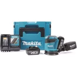 Makita BBO 180 RFJ 18V Li-ion Akku Exzenterschleifer + 2x Akku 3,0Ah + Ladegerät + Makpac