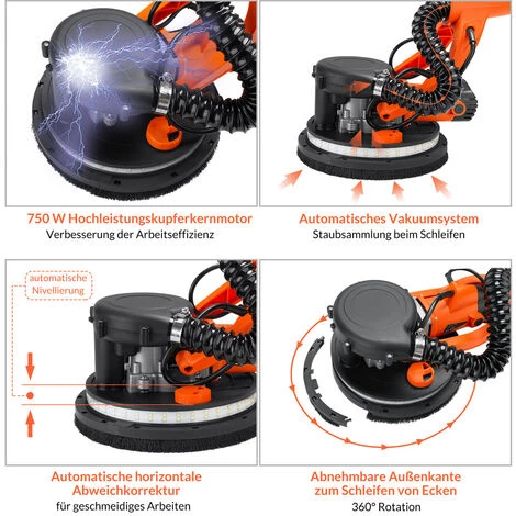Monzana Trockenbauschleifer 750 Watt Selbstreinigungsfunktion Mit Absaugbeutel 6x Ø 225 Mm Schleifscheiben LED-Licht 5 Monzana Trockenbauschleifer 750 Watt Selbstreinigungsfunktion Mit Absaugbeutel 6x Ø 225 Mm Schleifscheiben LED-Licht – Bild 5