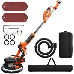 COSTWAY Trockenbauschleifer, Deckenschleifer Staubsammelsystem, Wandschleifmaschine / 750W / ?225mm / Inkl. 12 Schleifscheiben/LED-Licht / 800-1750 U/min Orange
