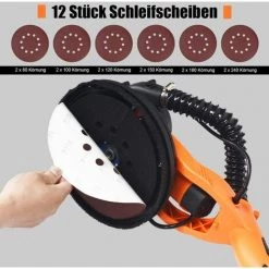 COSTWAY Trockenbauschleifer, Deckenschleifer Staubsammelsystem, Wandschleifmaschine / 750W / ?225mm / Inkl. 12 Schleifscheiben/LED-Licht / 800-1750 U/min Orange -Poliermaschinen & Schleifmaschinen Verkaufsladen 22814601 4