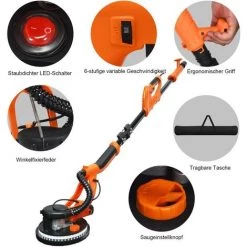 COSTWAY Trockenbauschleifer Deckenschleifer Staubsammelsystem, Wandschleifmaschine / 750W / 800-1750 U/min / ?225mm / 12 Schleifscheiben/LED-Licht -Poliermaschinen & Schleifmaschinen Verkaufsladen 23626092 3