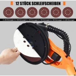 COSTWAY Trockenbauschleifer Deckenschleifer Staubsammelsystem, Wandschleifmaschine / 750W / 800-1750 U/min / ?225mm / 12 Schleifscheiben/LED-Licht -Poliermaschinen & Schleifmaschinen Verkaufsladen 23626092 4