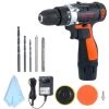 ASUPERMALL 12-V-Akku-Bohr- / Treiber-Kit 1400 U / Min Polierer-Autopuffer-Wachsset Mit Variabler Geschwindigkeit Und Leichtem Wiederaufladbarem Kraftschraubendreher Mit 5 Bits 1 Polierpad