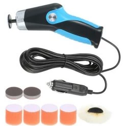 HAPPYSHOPPING 60W Mini-Poliermaschine Mit Zigarettenanzünder 8500RPM Autopoliermaschine Mit Variabler Geschwindigkeit Elektrischer Polierer Reinigung Polieren Wachsmaschine Kfz-Oberflächen-Kratzer-Reparatur-Werkzeug Kratzer-Entferner Blau,Lieferung Mit Feuerzeug, Blau