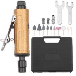 HAPPYSHOPPING Mini-Luft-Geradschleifer-Set 25000 U / Min Pneumatisches Luftpolieren-Rotationswerkzeug-Kit Ausgestattet Mit 1/4-Zoll 1/8-Zoll-Spannzangen, 2 Schraubenschlüsseln Und 10 Stück Schleifstein KP-620,KP-620, Gold