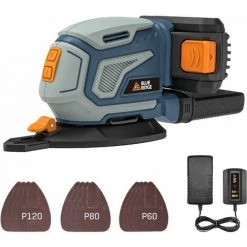 BLUERIDGE BLUE RIDGE 18V Akku Multischleifer, Dreieckschleifer 2Ah, Schnellladegerät, 12 St. Fingerschleifpapiere Inkl., BR2807