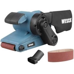 Bandschleifer, WESCO 920W Schleifmaschine Mit 6 Gänge Drehzahlregelung, Schleiffläche 76 X 135 Mm, Bandabmessung 76 X 533 Mm, 150-270 /min Mit 1 Schleifband K80 Und Staubbeutel, WS4366