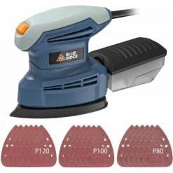 BLUERIDGE BLUE RIDGE 160W Deltaschleifer, Dreieckschleifer, 18 St. Schleifpapier (80mm&100mm&120mm), Staubfangbehälter, BR4001