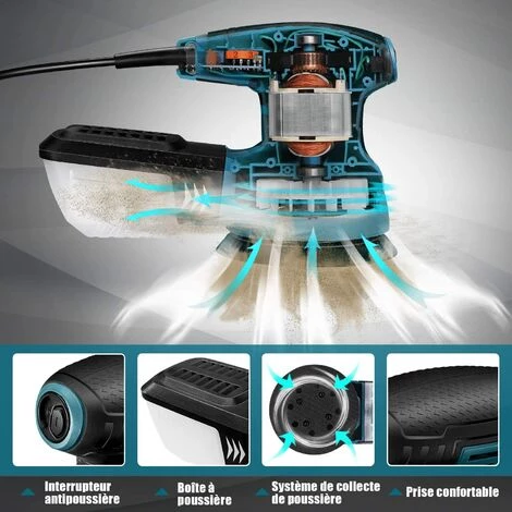 TACKLIFE Exzenterschleifer TACKLIFE, 350 W, 13000 OPM Rotationsschleifer, 6 Variable Geschwindigkeiten, Ausgestattet Mit Staubbox, 12 Stück Schleifscheibe, Schleifer Zum Schleifen Von Holz Mit Metall, DIY - PRS01AS 2 TACKLIFE Exzenterschleifer TACKLIFE, 350 W, 13000 OPM Rotationsschleifer, 6 Variable Geschwindigkeiten, Ausgestattet Mit Staubbox, 12 Stück Schleifscheibe, Schleifer Zum Schleifen Von Holz Mit Metall, DIY - PRS01AS – Bild 2