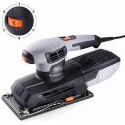 TACKLIFE Schwingschleifer 300W, 6 Einstellbare Geschwindigkeiten (6000-12.000 U/min), Große Oberfläche 230x115mm, 10 * Schleifpapier Inklusive, Staubentfernung, Schleifpapier-Befestigungssystem - PSS02A