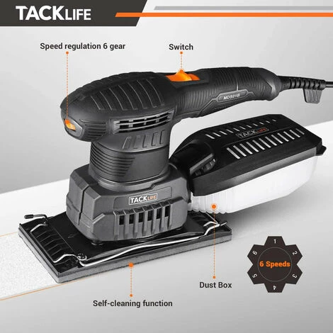 TACKLIFE 200W Multifunktionsschleifer, 3 In 1 Funktion, 6 Einstellbare Geschwindigkeiten, 15* Schleifpads Inklusive (80er Körnung), Staubabsaugung, Anschluss An Vakuum.-MDS01B 2 TACKLIFE 200W Multifunktionsschleifer, 3 In 1 Funktion, 6 Einstellbare Geschwindigkeiten, 15* Schleifpads Inklusive (80er Körnung), Staubabsaugung, Anschluss An Vakuum.-MDS01B – Bild 2