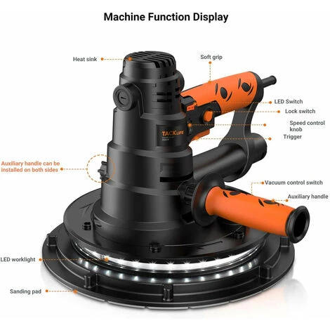 TACKLIFE 800W Elektrische Trockenbauschleifmaschine -PDS03B 2 TACKLIFE 800W Elektrische Trockenbauschleifmaschine -PDS03B – Bild 2