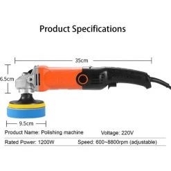 HAPPYSHOPPING 1200W Poliermaschine Set Mit 14 Schwammrädern 8800RPM Variable Geschwindigkeit Autopolierer Elektrischer Polierer Reinigung Polieren Wachsmaschine Auto Oberflächenkratzer Reparaturwerkzeug Kratzerentferner,Standard Set Mit 14 Schwammrädern, Schwarz & Orange -Poliermaschinen & Schleifmaschinen Verkaufsladen 40597740 5