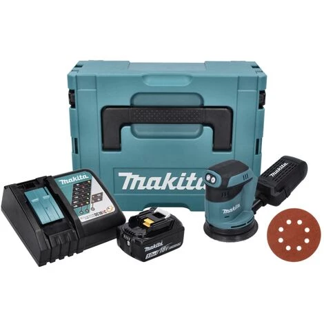 Makita DBO 180 RT1J Akku Exzenterschleifer 18 V 125 Mm + 1x Akku 5,0 Ah + Ladegerät + 50x Schleifpapier K 320 + Makpac 2 Makita DBO 180 RT1J Akku Exzenterschleifer 18 V 125 Mm + 1x Akku 5,0 Ah + Ladegerät + 50x Schleifpapier K 320 + Makpac – Bild 2