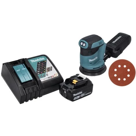 Makita DBO 180 RT1 Akku Exzenterschleifer 18 V 125 Mm + 1x Akku 5,0 Ah + Ladegerät + 50x Schleifpapier K 320 2 Makita DBO 180 RT1 Akku Exzenterschleifer 18 V 125 Mm + 1x Akku 5,0 Ah + Ladegerät + 50x Schleifpapier K 320 – Bild 2