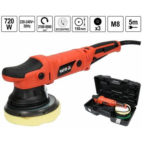 YATO Exzenter Poliermaschine Polierhub 150 Mm 720W Inkl. 3 Polierscheiben + Box Lackpflege Autopolitur Autopflege 1 YATO Exzenter Poliermaschine Polierhub 150 Mm 720W Inkl. 3 Polierscheiben + Box Lackpflege Autopolitur Autopflege