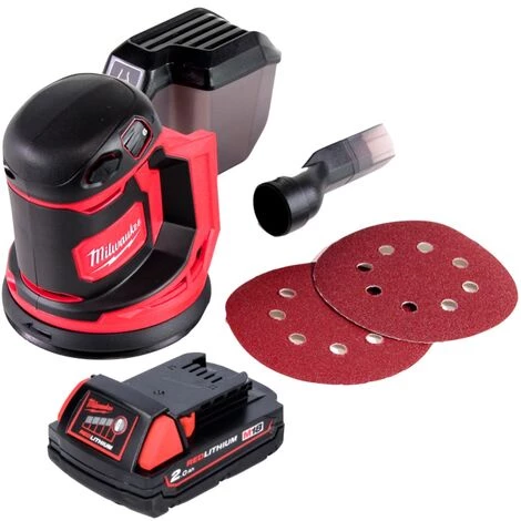 Milwaukee M18 BOS125-201 Akku Exzenterschleifer 18 V 125 Mm + 1x Akku 2,0 Ah - Ohne Ladegerät 2 Milwaukee M18 BOS125-201 Akku Exzenterschleifer 18 V 125 Mm + 1x Akku 2,0 Ah - Ohne Ladegerät – Bild 2