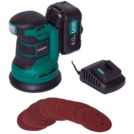 VONROC Exzenterschleifer - VPower 20V - Inkl. 4.0Ah Akku Und Ladegerät - Ø125mm - Mit Staubbeutel & 12 Stück Schleifpapier 1 VONROC Exzenterschleifer - VPower 20V - Inkl. 4.0Ah Akku Und Ladegerät - Ø125mm - Mit Staubbeutel & 12 Stück Schleifpapier
