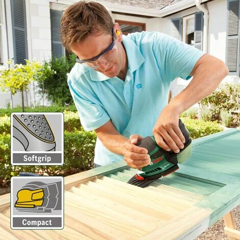 Bosch Akku Multischleifer PSM 18 LI (1 Akku, 18 Volt System, 3 Schleifblätter, Schleiffläche: 104 Cm² ) 4 Bosch Akku Multischleifer PSM 18 LI (1 Akku, 18 Volt System, 3 Schleifblätter, Schleiffläche: 104 Cm² ) – Bild 4