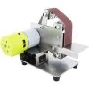 HAPPYSHOPPING Mini Bandschleifer Elektrisches Schleifen Polieren Schleifmaschine 7 Variable Geschwindigkeit Mit 10 Schleifbändern Zum Polieren Von Holz Acryl Metall (Bandgröße: 30 * 300 Mm),EU-Plug & 30mm Gürtel, Silber