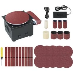 HAPPYSHOPPING Mini-Band- Und Scheibenschleifer, Schleifwalze, Elektrischer Kantenschärfer, 7 Variable Geschwindigkeiten, 10 Schleifscheiben/-bänder, Heimwerker-Tischschleifmaschine, Polierschleifmaschine Für Holz, Metall, Acryl,EU -Plug & Typ 2, Schwarz