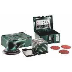METABO® Metabo 350W Elektronik-Exzenterschleifer SXE 150-5.0 BL Set + Metaloc Schleifmittel-Set “multi-hole”, 150, Für Holz + Metall - 691039000
