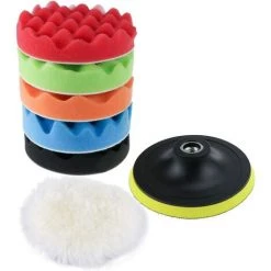TINOR Polierschwamm-Set Mit Bohreradapter Und Woll-Wachspads, 7er-Set Auto-Polierpads, Polierer Und Waxer (12,7 Cm)