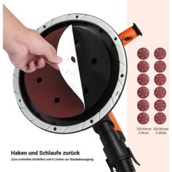 TACKLIFE PDS03B; 800W Wandschleifer Mit Selbstreinigungssystem Und LED-Licht, Variable Geschwindigkeiten 560-2050RPM, 12 Schleifpads Und 1.5M Staubbeutel, 225mm Deckenschleifer Mit 4.5M Netzkabel -Poliermaschinen & Schleifmaschinen Verkaufsladen 60610260 3