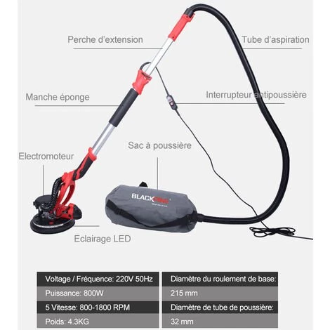 BLACKPINE – Giraffe Sander 800 W 800–1800 U/min, Zusammenklappbarer Trockenschleifer Mit Automatischer Staubsammlung, Mit LED-Licht, 10 Schleifscheiben, Flexiblem Schlauch Und 2 Kohlebürsten 2 BLACKPINE – Giraffe Sander 800 W 800–1800 U/min, Zusammenklappbarer Trockenschleifer Mit Automatischer Staubsammlung, Mit LED-Licht, 10 Schleifscheiben, Flexiblem Schlauch Und 2 Kohlebürsten – Bild 2
