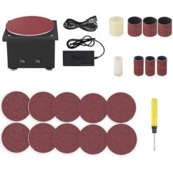 LIFCAUSAL Mini-Scheibenschleifer Und Schleifrolle, Elektrischer Kantenschärfer, 7 Variable Geschwindigkeiten, Heimwerker-Tischschleifmaschine, Polierschleifmaschine Zum Polieren Von Holz, Metall, Acryl, Stein, 10 Schleifscheiben, 6 Schleifbänder (EU-Stecker Und Typ 2)