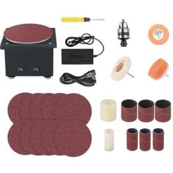 LIFCAUSAL Disc Sander Elektrischer Kantenschärfer Und Schleifrolle Mit Flexiblem Verlängerungsstangen-Kit 7 Variable Geschwindigkeit Mit Schleifscheibe / Band / Rad DIY Tischpolierschleifmaschine Für Holz (EU-Stecker & Typ 2)