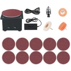 LIFCAUSAL Disc Sander Elektrischer Kantenschärfer Und Schleifrolle Mit Flexiblem Verlängerungsstangen-Kit 7 Variable Geschwindigkeit Mit Schleifscheibe / Band / Rad DIY Tischpolierschleifmaschine Für Holz(EU-Stecker & Typ 1)