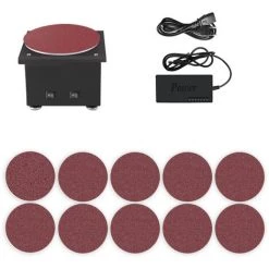 LIFCAUSAL Mini-Scheibenschleifer Und Schleifrolle, Elektrischer Kantenschärfer, 7 Variable Geschwindigkeiten, Heimwerker-Tischschleifmaschine, Polierschleifmaschine Zum Polieren Von Holz, Metall, Acryl, Stein, 10 Schleifscheiben (EU Stecker & Typ 1)