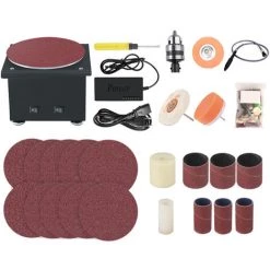 LIFCAUSAL Disc Sander Elektrischer Kantenschärfer Und Schleifrolle Mit Flexiblem Verlängerungsstangen-Kit 7 Variable Geschwindigkeit Mit Schleifscheibe / Band / Rad DIY Tischpolierschleifmaschine Für Holz (EU-Stecker & Typ 3)