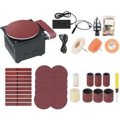 LIFCAUSAL Bandschleifer Tellerschleifer Elektrisches Schleifen Polierschleifmaschine Mit Flexiblem Verlängerungsstangen-Kit Elektrischer Kantenschärfer 7 Variable Geschwindigkeit Mit Schleifscheibe / Gürtel / Band / Rad DIY Tischpolierschleifmaschine (EU-Stecker & Typ 3)