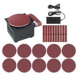 LIFCAUSAL Bandschleifer Tellerschleifer Elektrisches Schleifen Polierschleifmaschine Mit Flexiblem Verlängerungsstangen-Kit Elektrischer Kantenschärfer 7 Variable Geschwindigkeit Mit Schleifscheibe / Gürtel / Band / Rad DIY Tischpolierschleifmaschine (EU-Stecker & Typ 1)