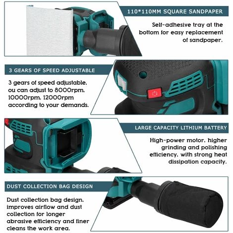 LIFCAUSAL Akku-Elektroschleifer 8000/10000/12000 U / Min 3-Gang-Getriebe Einstellbarer Holzschleifer Polierer Multifunktionale Polierschleifmaschine Kompatibel Mit Makita-Akku 5 LIFCAUSAL Akku-Elektroschleifer 8000/10000/12000 U / Min 3-Gang-Getriebe Einstellbarer Holzschleifer Polierer Multifunktionale Polierschleifmaschine Kompatibel Mit Makita-Akku – Bild 5