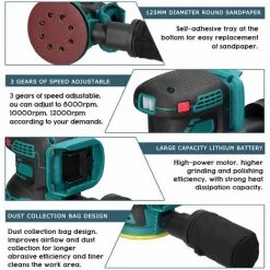 LIFCAUSAL Akku-Elektroschleifer 8000/10000/12000 U / Min 3-Gang-Getriebe Einstellbarer Holzschleifer Polierer Multifunktionale Polierschleifmaschine Kompatibel Mit Makita-Akku 9 LIFCAUSAL Akku-Elektroschleifer 8000/10000/12000 U / Min 3-Gang-Getriebe Einstellbarer Holzschleifer Polierer Multifunktionale Polierschleifmaschine Kompatibel Mit Makita-Akku -Poliermaschinen & Schleifmaschinen Verkaufsladen 63812992 5