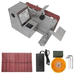 SUPERSELLER 180W Mini-Mini-Bandschleifer Elektrische Poliermaschine Für Den Heimgebrauch 7-Gang Verstellbare Tischschleifmaschine Metall-Holzwerkzeugschleifer Mit 10 Bändern Mit Stromversorgung + Polierscheibe + Polierwachs Medium Mit Europäischer Spezifikation
