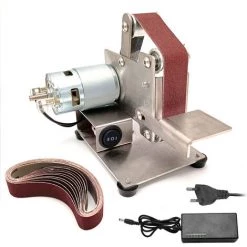 SUPERSELLER Mini Mini-Bandschleifer DIY Poliermaschine Holzbearbeitung Schleifmaschine Winkelschleifmesser Offene Kante Maschine Home Desktop 25mm Schleifband Modell + Sieben Geschwindigkeitsregelung Stromversorgung Europäische Regelung 220V