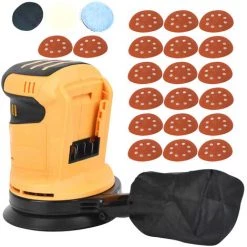 SUPERSELLER Dewey Schnittstelle 18V Wachs Maschine 125mm Wiederaufladbare Scheibe Orbitalschleifer Lithium-Ionen-Schleifpapier Maschine Rund Schleifen Holzbearbeitung Schleif-und Poliermaschine 3-Gang-Drehzahlregelung Mit Staubbeutel Für 18V Dewey Akku Bare Maschine + Zubehör 23