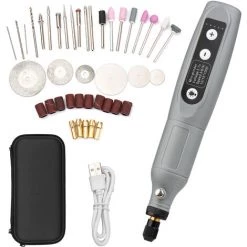 HAPPYSHOPPING Tragbares Rotationswerkzeug-Set Mini-Akku-Schleifer Wiederaufladbare Handbohrmaschine USB-Aufladung 5-Gang Mit Mehreren Aufsätzen LED-Licht Zum Schneiden, Schleifen, Gravieren, Polieren Und Heimwerken, Grau