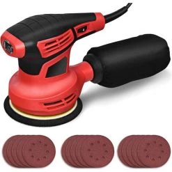 RELAX4LIFE Exzenterschleifer, 280 W Schleifmaschine Inkl. 15 Stück Schleifpapier & Staubsammler, 6 Geschwindigkeit, 6000-12000RPM, Durchmesser: 125mm, Ideal Für Heimwerker & Schleifen & Polieren