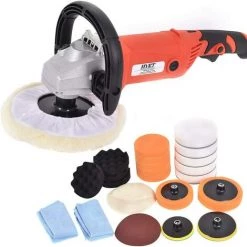 RELAX4LIFE Poliermaschine Mit 6 Stufen Variabler Geschwindigkeit, 1000 – 3000 U/min, Poliergeraet Set Mit Zubehoer, Ideal Zum Polieren Von Auto, Schiffen, Boeden, 1500 W, 230 V/ 50 Hz,schwarz + Orange