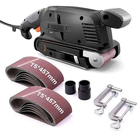 HAPPYSHOPPING 600W Elektrische Bandschleifmaschine Für Holz Variable Geschwindigkeit Power Sander Holzbearbeitung Poliermaschine Mit 12 PCS Schleifbänder, Dust Collection Box, 2 Staubsauger-Adapter, Verstellbare Schraubklemme 1 HAPPYSHOPPING 600W Elektrische Bandschleifmaschine Für Holz Variable Geschwindigkeit Power Sander Holzbearbeitung Poliermaschine Mit 12 PCS Schleifbänder, Dust Collection Box, 2 Staubsauger-Adapter, Verstellbare Schraubklemme