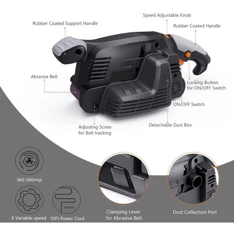 HAPPYSHOPPING 600W Elektrische Bandschleifmaschine Für Holz Variable Geschwindigkeit Power Sander Holzbearbeitung Poliermaschine Mit 12 PCS Schleifbänder, Dust Collection Box, 2 Staubsauger-Adapter, Verstellbare Schraubklemme 2 HAPPYSHOPPING 600W Elektrische Bandschleifmaschine Für Holz Variable Geschwindigkeit Power Sander Holzbearbeitung Poliermaschine Mit 12 PCS Schleifbänder, Dust Collection Box, 2 Staubsauger-Adapter, Verstellbare Schraubklemme – Bild 2