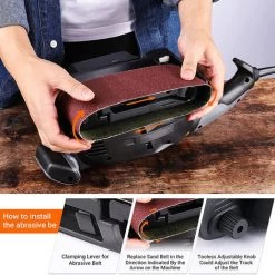 HAPPYSHOPPING 600W Elektrische Bandschleifmaschine Für Holz Variable Geschwindigkeit Power Sander Holzbearbeitung Poliermaschine Mit Dust Collection Box, 2 Staubsauger-Adapter, Verstellbare Schraubklemme -Poliermaschinen & Schleifmaschinen Verkaufsladen 68613288 5