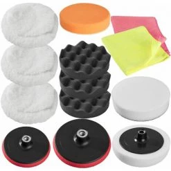 TECTAKE Polierschwamm-Set Inkl. 3 Polierteller 13-tlg - Polierpads, Polierscheiben, Polierteller - Bunt