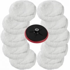 TECTAKE 10 Polierfelle 220mm Inkl. Polierteller 180 Mm - Polierpads, Polierscheiben, Polierteller - Weiß